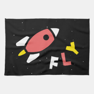 Rocket - Red & Yellow Abstract Pop Art. FLY! Tea Towel