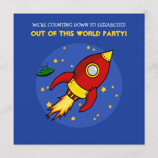 Rocket red yellow Birthday Invitation