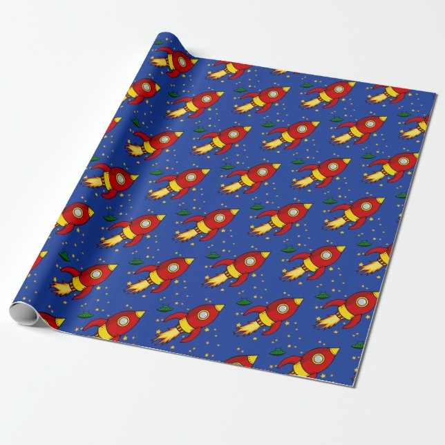 Rocket red yellow Matte Wrapping Paper 30"x6' (Unrolled)