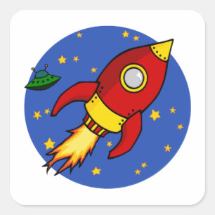 Rocket red yellow Square Sticker