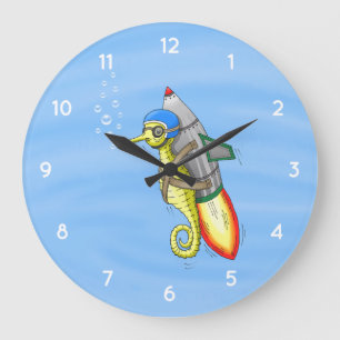 Rocket Seahorse Back to School Large Clock