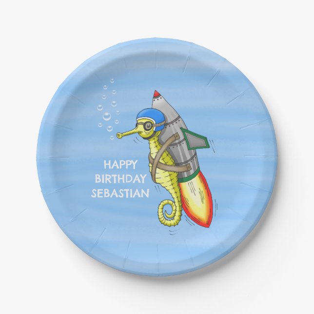 Rocket Seahorse Paper Plate (Front)