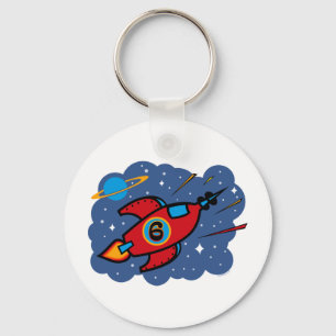 Rocket Ship 6th Birthday Key Ring