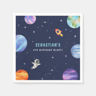 Rocket Ship Astronaut Birthday Party Watercolor Napkin