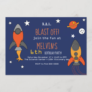 Rocket Ship Birthday Invitation