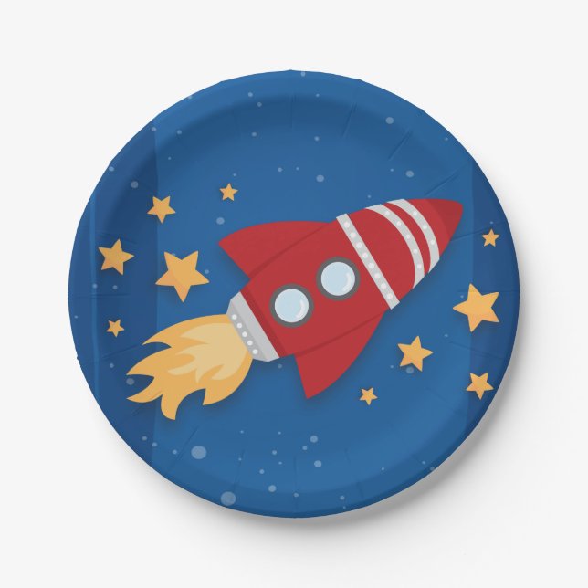 Rocket Ship Birthday Paper Plate (Front)
