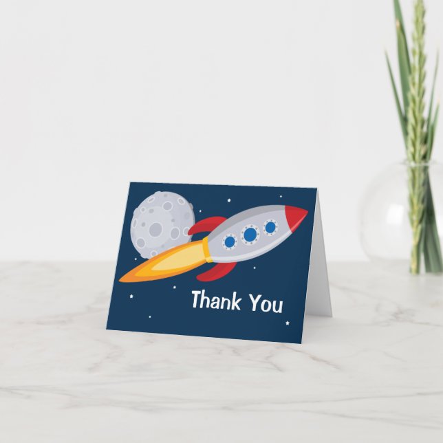 Rocket Ship Birthday Party Thank You Card (Front)