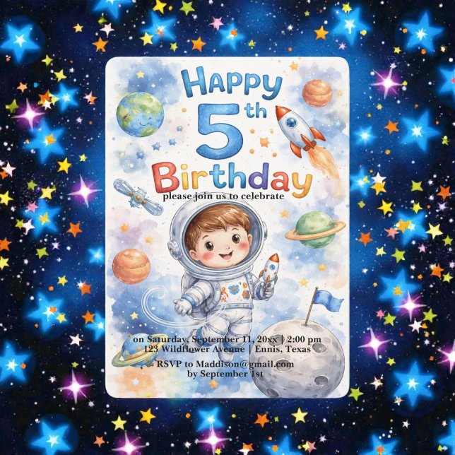 Rocket ship birthday Space Planets Boy Stars Invitation (Creator Uploaded)