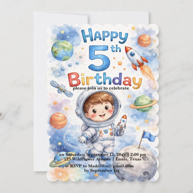 Rocket ship birthday Space Planets Boy Stars Invitation (Front)