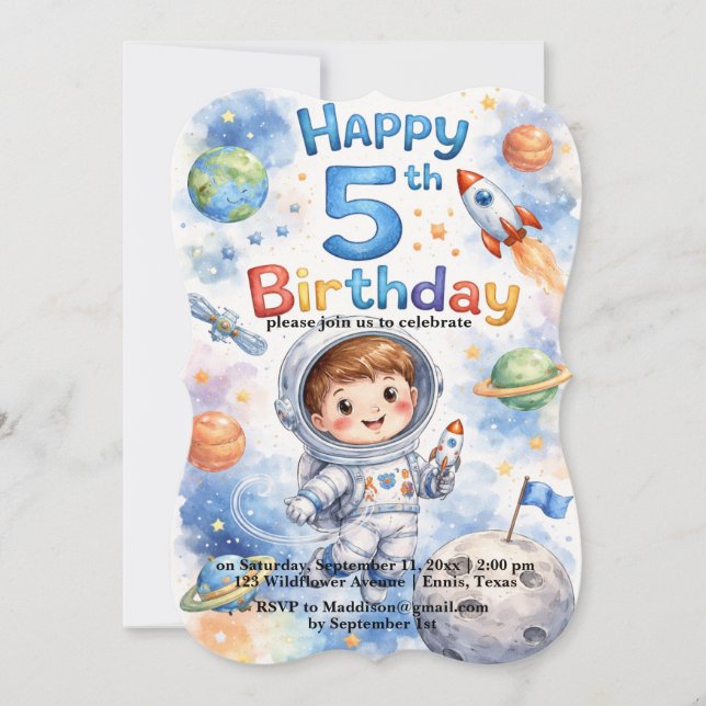 Rocket ship birthday Space Planets Boy Stars Invitation (Front)