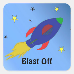 Rocket Ship Blasting Off Square Sticker