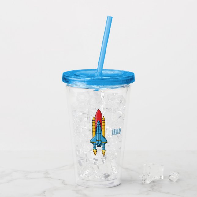 Rocket ship cartoon illustration acrylic tumbler (Back Ice)