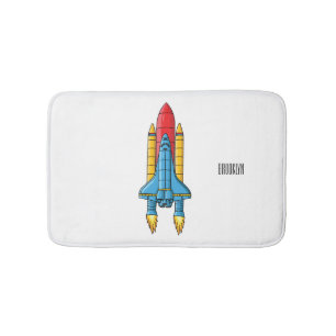 Rocket ship cartoon illustration bath mat