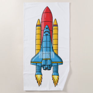 Rocket ship cartoon illustration beach towel