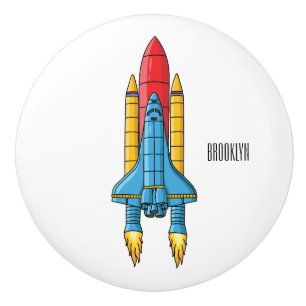 Rocket ship cartoon illustration ceramic knob