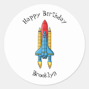 Rocket ship cartoon illustration  classic round sticker