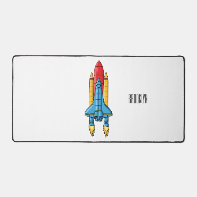 Rocket ship cartoon illustration desk mat (Front)