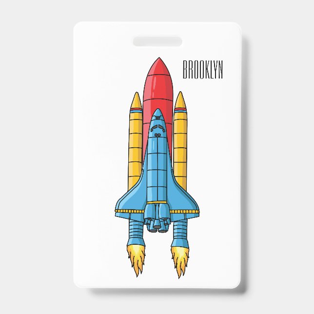 Rocket ship cartoon illustration ID badge (Front)