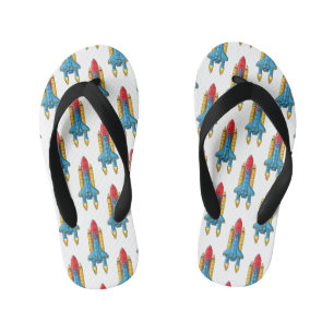 Rocket ship cartoon illustration kid's flip flops