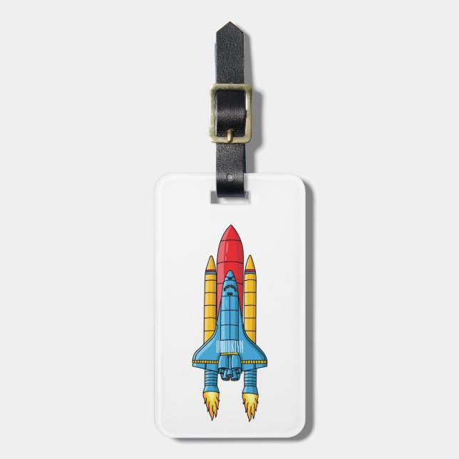 Rocket ship cartoon illustration luggage tag (Front Vertical)