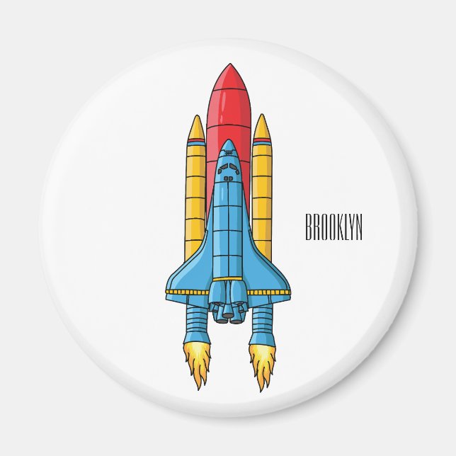 Rocket ship cartoon illustration magnet (Front)