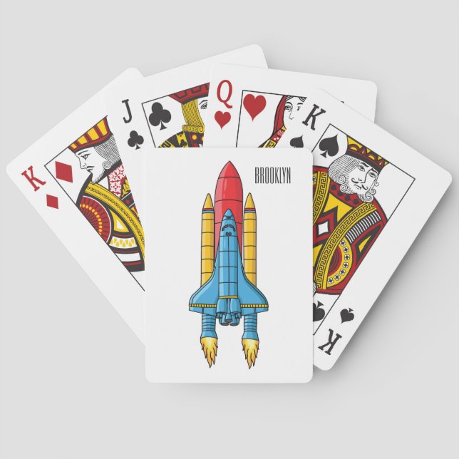 Rocket ship cartoon illustration playing cards (Back)