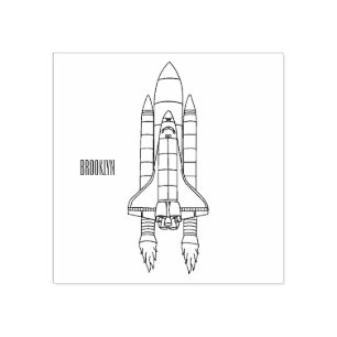 Rocket ship cartoon illustration rubber stamp