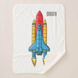 Rocket ship cartoon illustration sherpa blanket