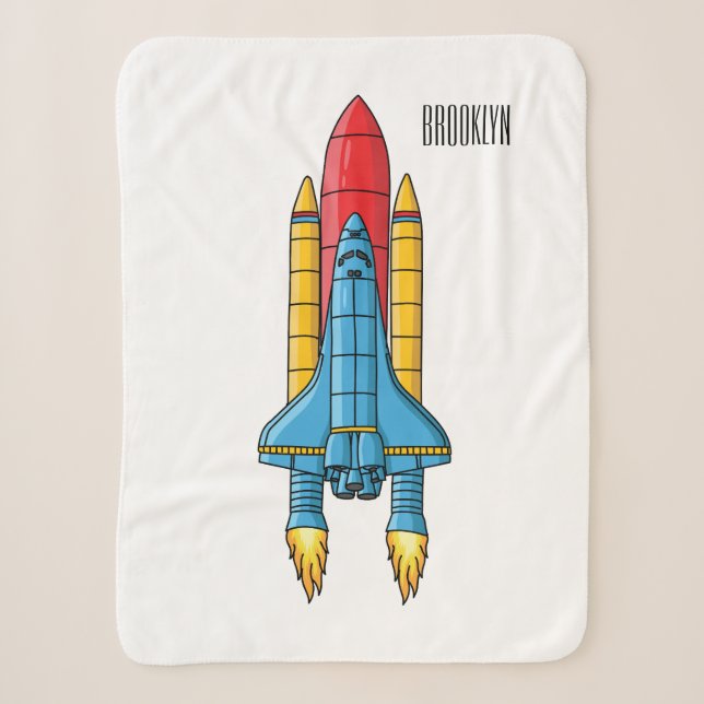 Rocket ship cartoon illustration sherpa blanket (Front)