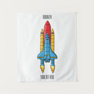 Rocket ship cartoon illustration  tapestry