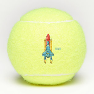 Rocket ship cartoon illustration  tennis balls