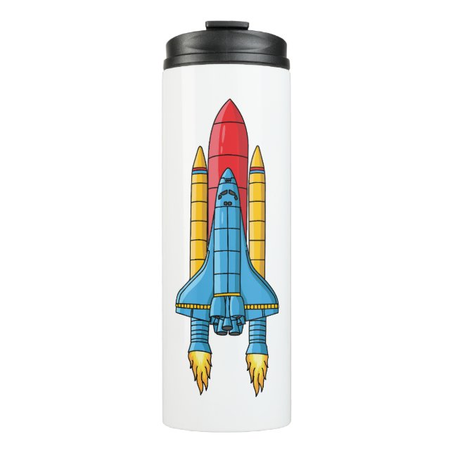 Rocket ship cartoon illustration thermal tumbler (Front)