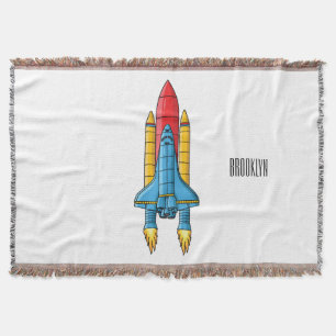 Rocket ship cartoon illustration throw blanket