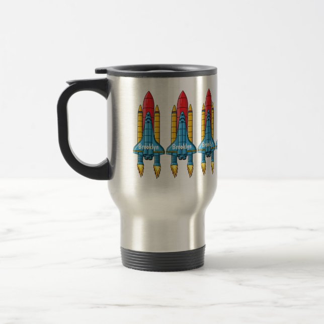 Rocket ship cartoon illustration travel mug (Left)