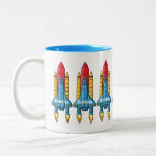 Rocket ship cartoon illustration Two-Tone coffee mug