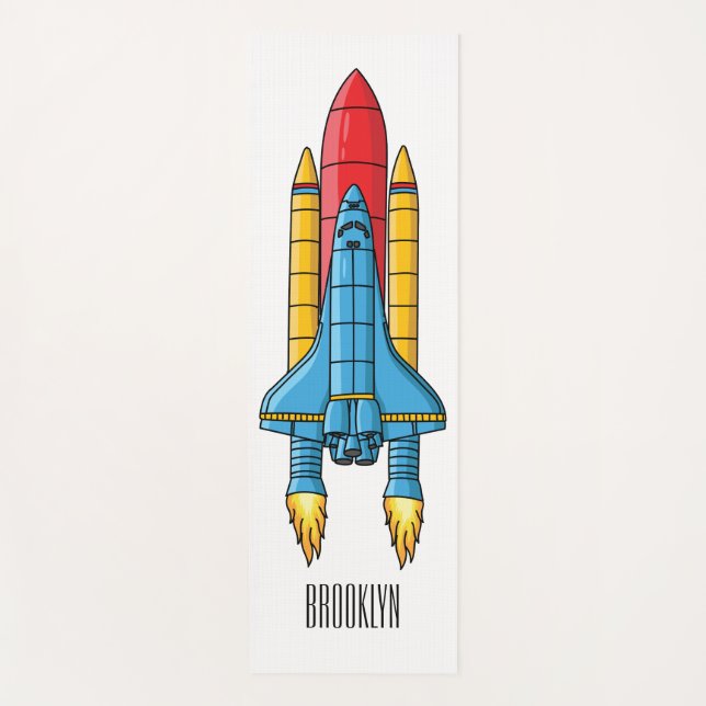 Rocket ship cartoon illustration yoga mat (Front)