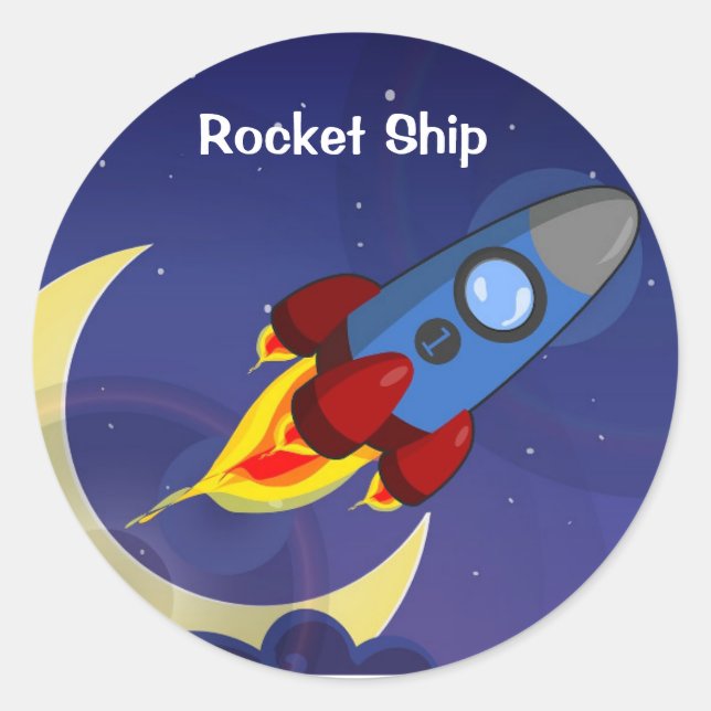 Rocket Ship Classic Round Sticker (Front)