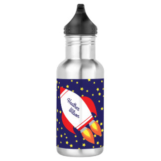 Rocket Ship Cute Kids Water Bottle with Name