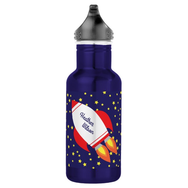 Rocket Ship Cute Kids Water Bottle with Name (Right)