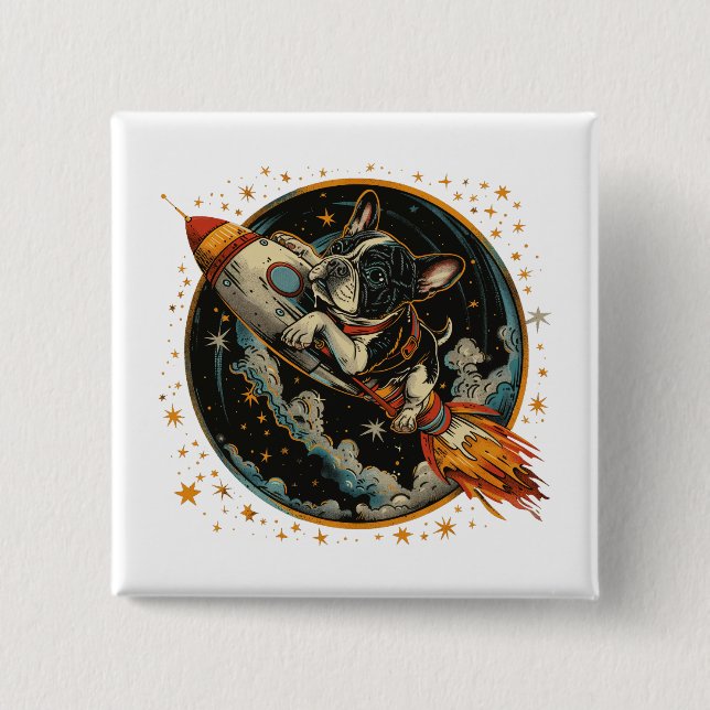 Rocket Ship French Bulldog Astronaut 15 Cm Square Badge (Front)