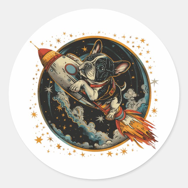 Rocket Ship French Bulldog Astronaut Classic Round Sticker (Front)