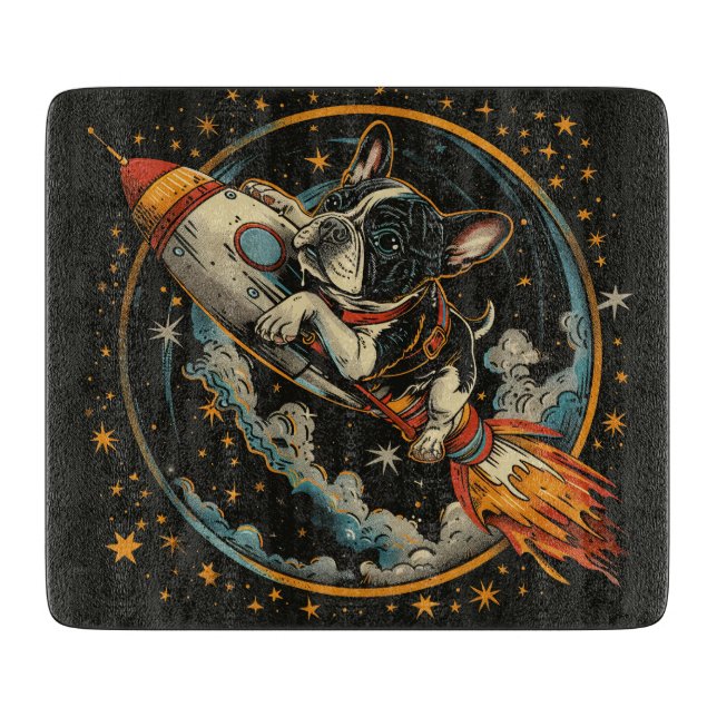 Rocket Ship French Bulldog Astronaut Cutting Board (Front)