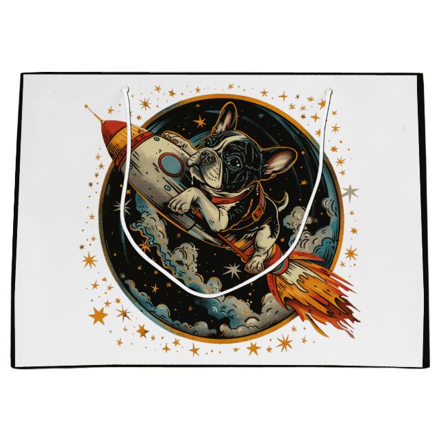 Rocket Ship French Bulldog Astronaut Large Gift Bag (Front)