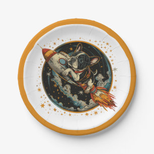 Rocket Ship French Bulldog Astronaut Paper Plate