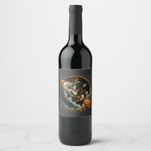 Rocket Ship French Bulldog Astronaut Wine Label