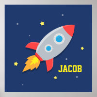 Rocket Ship in Outer Space Kids Room Decor Poster