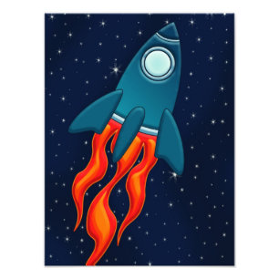 Rocket ship on space photo print