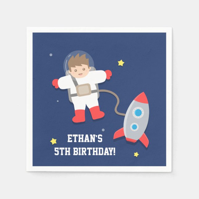 Rocket Ship Outer Space Astronaut Birthday Party Napkin (Front)