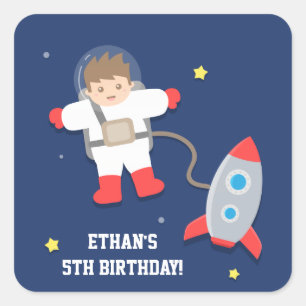 Rocket Ship Outer Space Astronaut Birthday Party Square Sticker