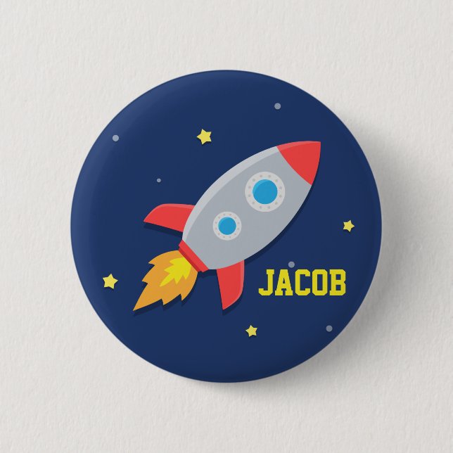 Rocket Ship, Outer Space, For Boys 6 Cm Round Badge (Front)